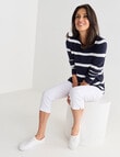 Ella J Stripe Curved Hem Jumper, Navy & Ivory product photo View 03 S