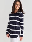 Ella J Stripe Curved Hem Jumper, Navy & Ivory product photo View 04 S