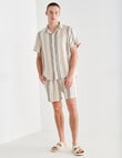 Tarnish Cotton With a Touch of Linen Stripe Short Sleeve Shirt, Beige product photo View 03 S