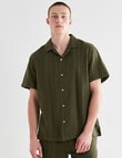 Tarnish Cotton With Touch of Linen Short Sleeve Shirt, Khaki product photo