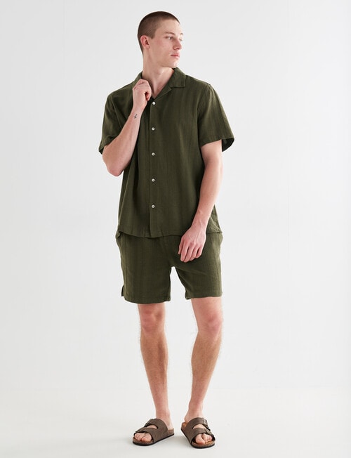 Tarnish Cotton With Touch of Linen Short Sleeve Shirt, Khaki product photo View 03 L