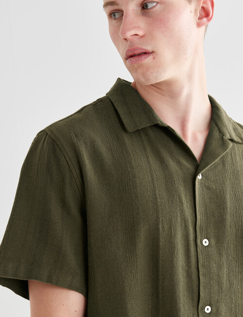 Tarnish Cotton With Touch of Linen Short Sleeve Shirt, Khaki product photo View 04 L