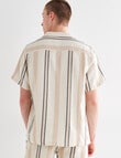 Tarnish Cotton Linen Blend Stripe Short Sleeve Shirt, Beige product photo View 02 S