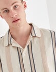 Tarnish Cotton Linen Blend Stripe Short Sleeve Shirt, Beige product photo View 04 S