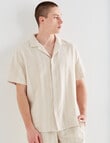 Tarnish Cotton With Touch of Linen Short Sleeve Shirt, Beige product photo