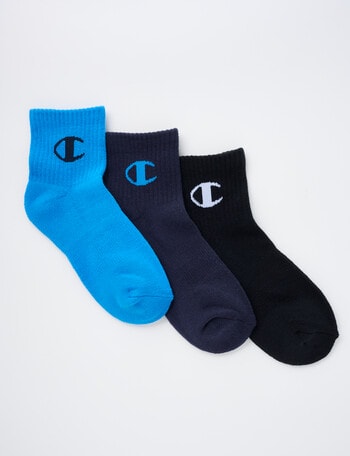 Champion Quarter Crew Sock, 3-Pack, Blue Jay, Navy & Black, 2-10+ product photo