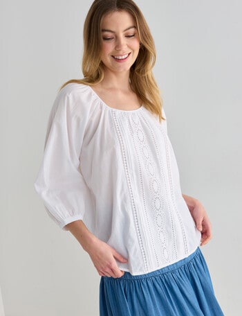 Whistle 3/4 Sleeve Cotton Detail Top, Ivory product photo