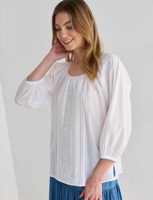 Whistle 3/4 Sleeve Cotton Detail Top, Ivory product photo View 05 L