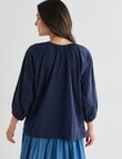 Whistle 3/4 Sleeve Cotton Detail Top, Navy product photo View 02 S