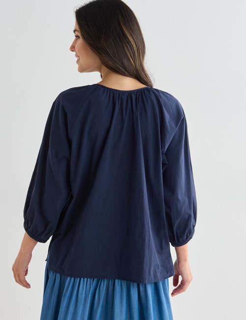 Whistle 3/4 Sleeve Cotton Detail Top, Navy product photo View 02 L