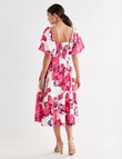 Harlow Fit and Flare V Neck Puff Sleeve Midi Dress, Fuchsia product photo View 02 S