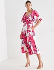 Harlow Fit and Flare V Neck Puff Sleeve Midi Dress, Fuchsia product photo View 03 S