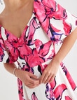 Harlow Fit and Flare V Neck Puff Sleeve Midi Dress, Fuchsia product photo View 04 S