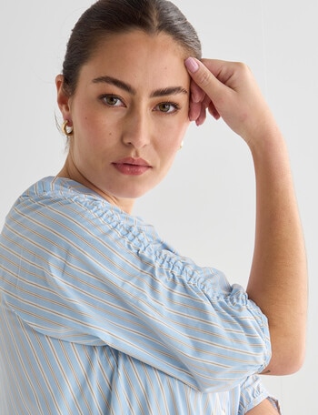 Mineral Maeve Stripe Gather Sleeve Shirt, Blue product photo