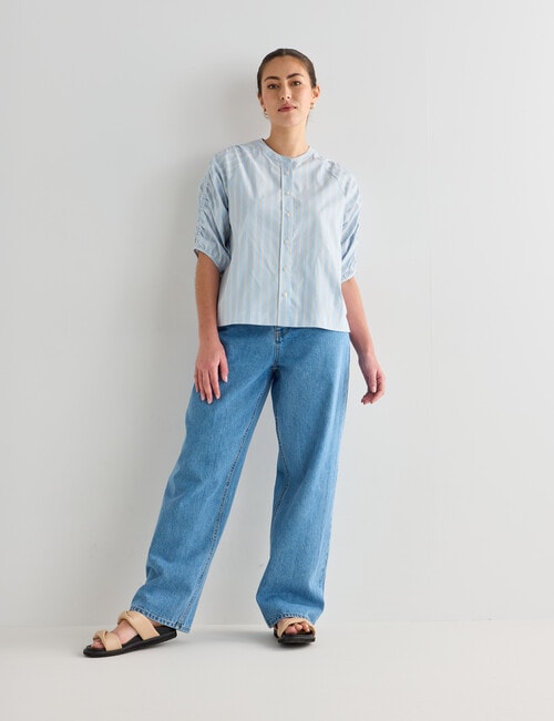 Mineral Maeve Stripe Gather Sleeve Shirt, Blue product photo View 03 L