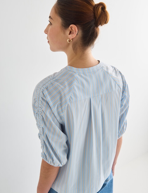 Mineral Maeve Stripe Gather Sleeve Shirt, Blue product photo View 06 L