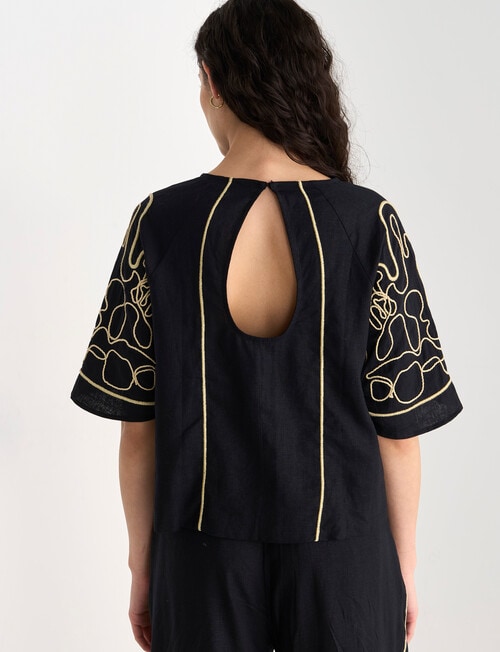 State of play Ahoy Embroidered Top, Black & Gold product photo View 02 L