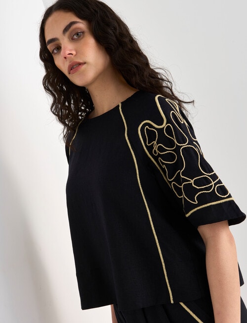 State of play Ahoy Embroidered Top, Black & Gold product photo View 04 L