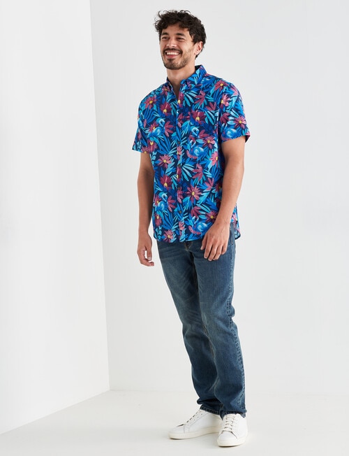 Gasoline Flamingo Short Sleeve Shirt, Navy product photo View 03 L