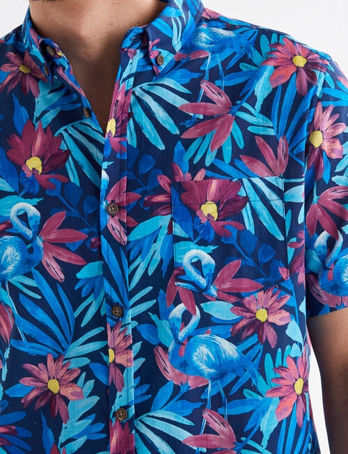 Gasoline Flamingo Short Sleeve Shirt, Navy product photo View 04 L