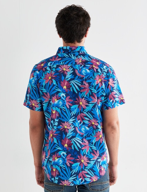 Gasoline Flamingo Short Sleeve Shirt, Navy product photo View 02 L