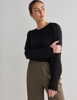 Mineral Tor Shirred Long Sleeve Top, Black product photo View 05 S