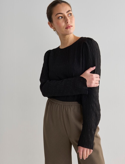 Mineral Tor Shirred Long Sleeve Top, Black product photo View 05 L