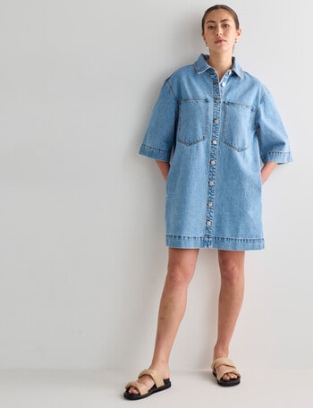 Mineral Kala Oversized Denim Shirt Dress, Blue Wash product photo