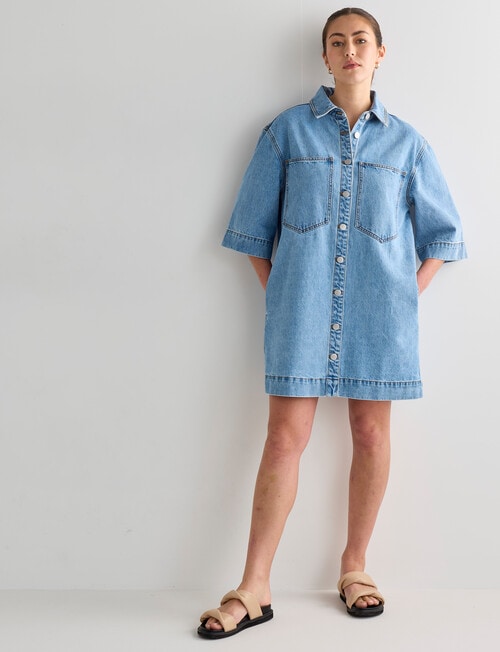 Mineral Kala Oversized Denim Shirt Dress, Blue Wash product photo