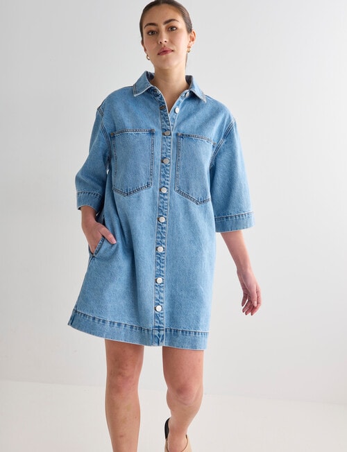 Mineral Kala Oversized Denim Shirt Dress, Blue Wash product photo View 05 L