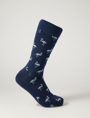 Mazzoni Cotton-Blend Flamingo Dress Sock, Navy product photo