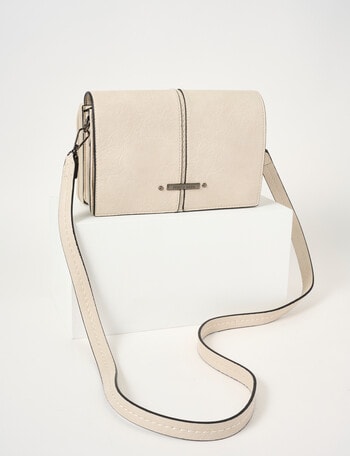 Pronta Moda Stitch Detail Flap Crossbody , Cream product photo