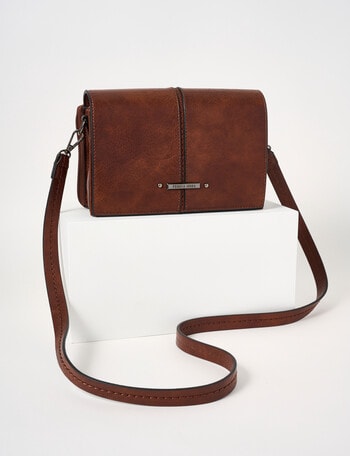 Pronta Moda Stitch Detail Flap Crossbody, Brown product photo