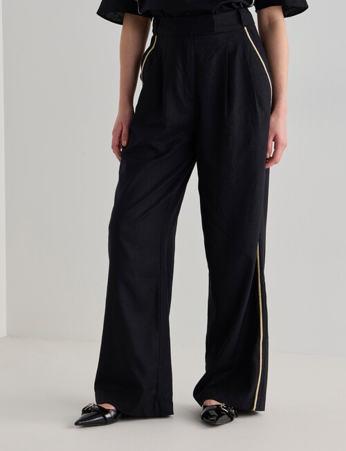 State of play Ahoy Embroidered Wide Leg Pant, Black & Gold product photo