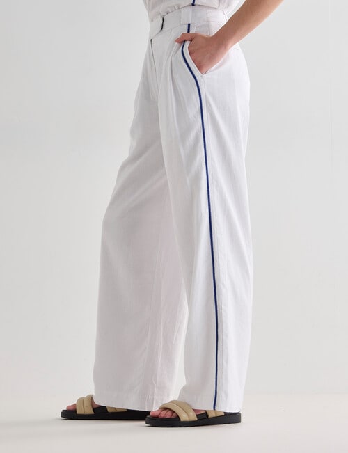 State of play Ahoy Embroidered Wide Leg Pant, White & Blue product photo