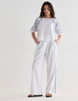 State of play Ahoy Embroidered Wide Leg Pant, White & Blue product photo View 03 S