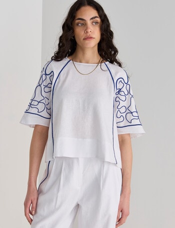 State of play Ahoy Embroidered Top, White & Blue product photo