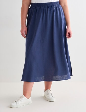 Studio Curve Linen Blend Bias Skirt, Navy product photo