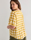 Studio Curve Linen Blend Gingham Button Back Top, Mustard product photo