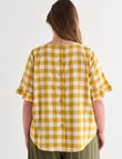 Studio Curve Linen Blend Gingham Button Back Top, Mustard product photo View 02 S