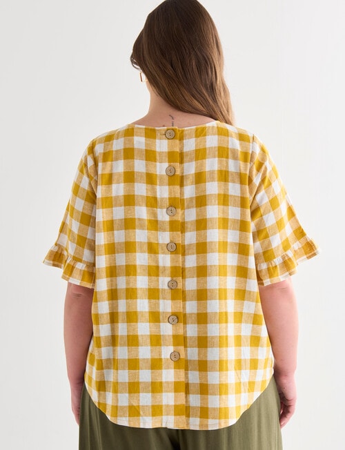 Studio Curve Linen Blend Gingham Button Back Top, Mustard product photo View 02 L