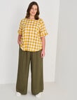 Studio Curve Linen Blend Gingham Button Back Top, Mustard product photo View 03 S