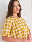 Studio Curve Linen Blend Gingham Button Back Top, Mustard product photo View 04 S