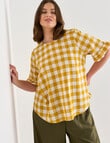 Studio Curve Linen Blend Gingham Button Back Top, Mustard product photo View 05 S