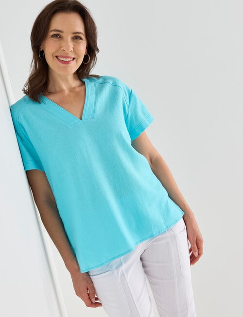 Line 7 Restore V-Neck Top, Lagoon Blue product photo