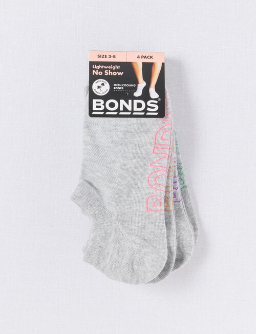 Bonds Logo Lite No Show Sock, 4-Pack, Grey & Multi, 3-11 product photo View 02 L