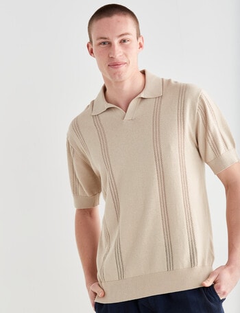 Tarnish Sicily Short Sleeve Knitted Polo, Beige product photo