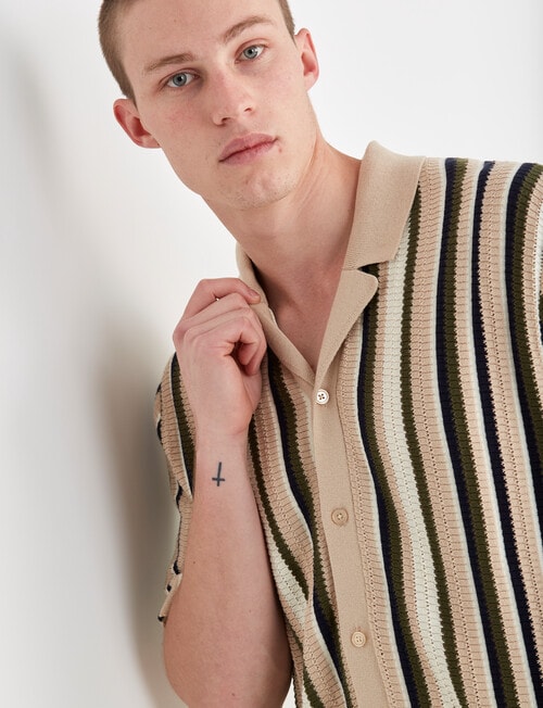 Tarnish Como Stripe Short Sleeve Knitted Shirt, product photo View 04 L