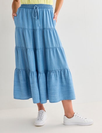 Zest Tiered Lyocell Skirt, Light Blue product photo