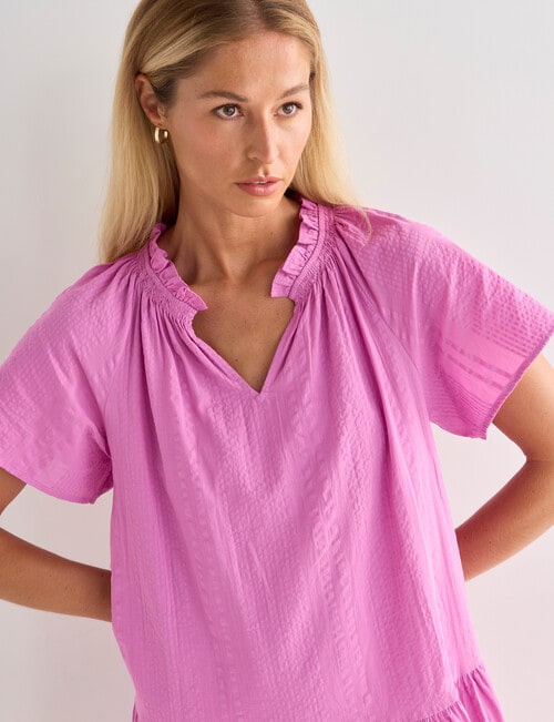 Zest Short Sleeve Self Stripe Dress, Orchid product photo View 04 L